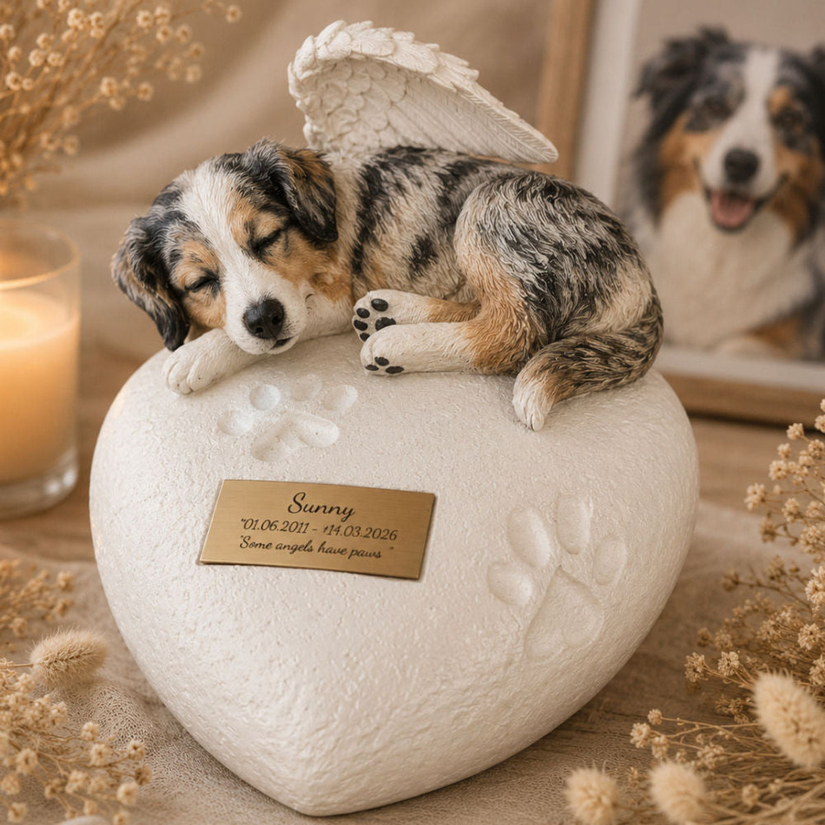 Monello® Hundeurne Hund auf Herz bemalt nach Fotovorlage