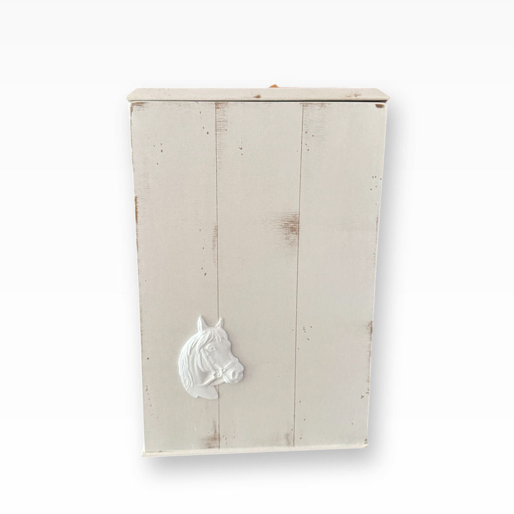 Pferdeurne aus Holz 36 Liter im weißen Shabby-Landhausstil mit Pferdekopf