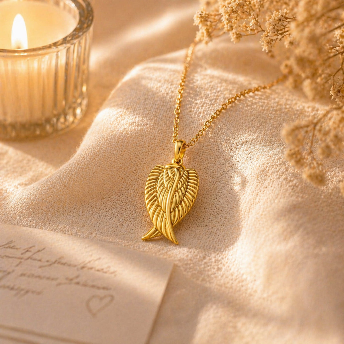 Schwarzer Ascheschmuck-Anhänger Engelsflügel an Kette