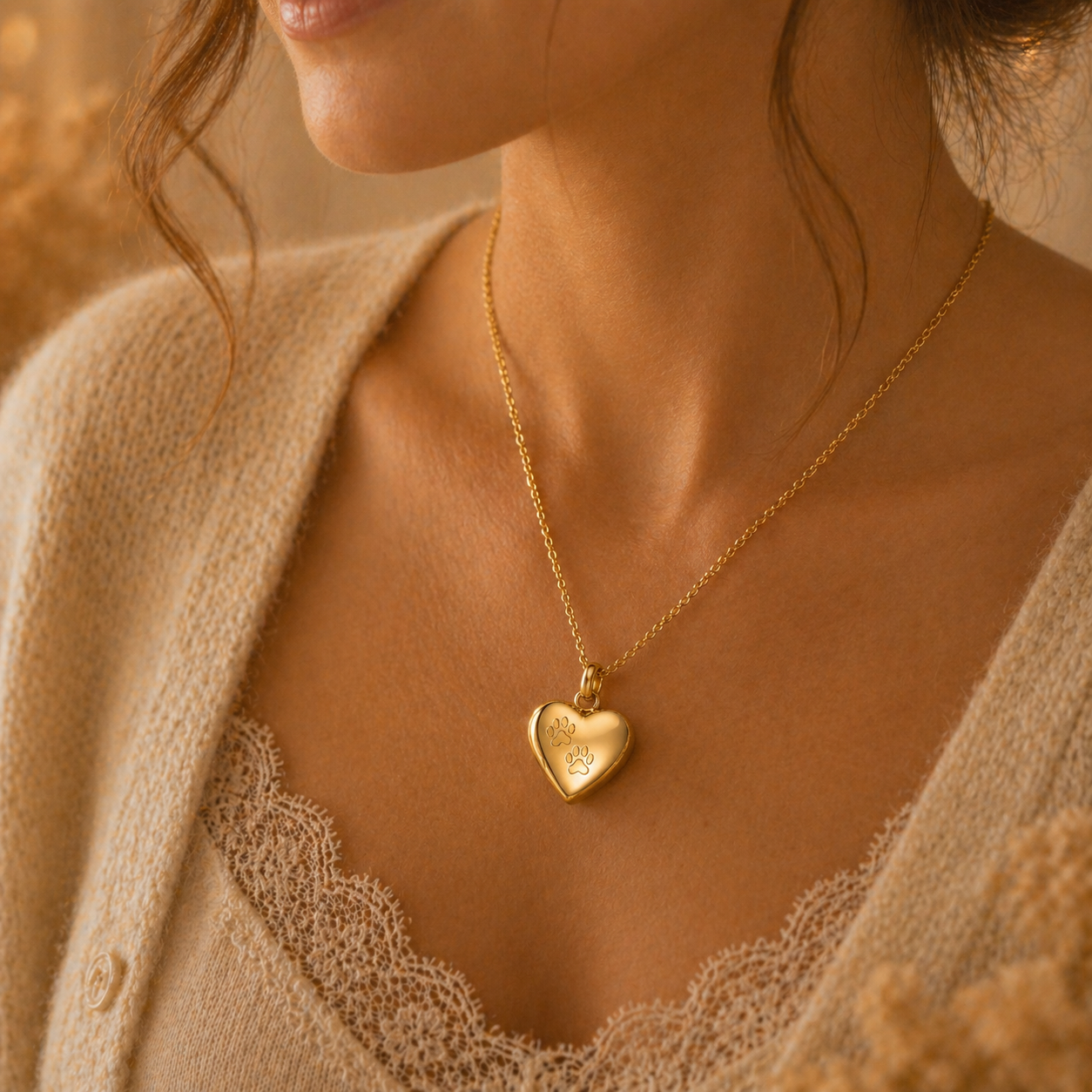 Monello Ascheschmuck Kette mit Anhänger Herz Zwei Pfoten