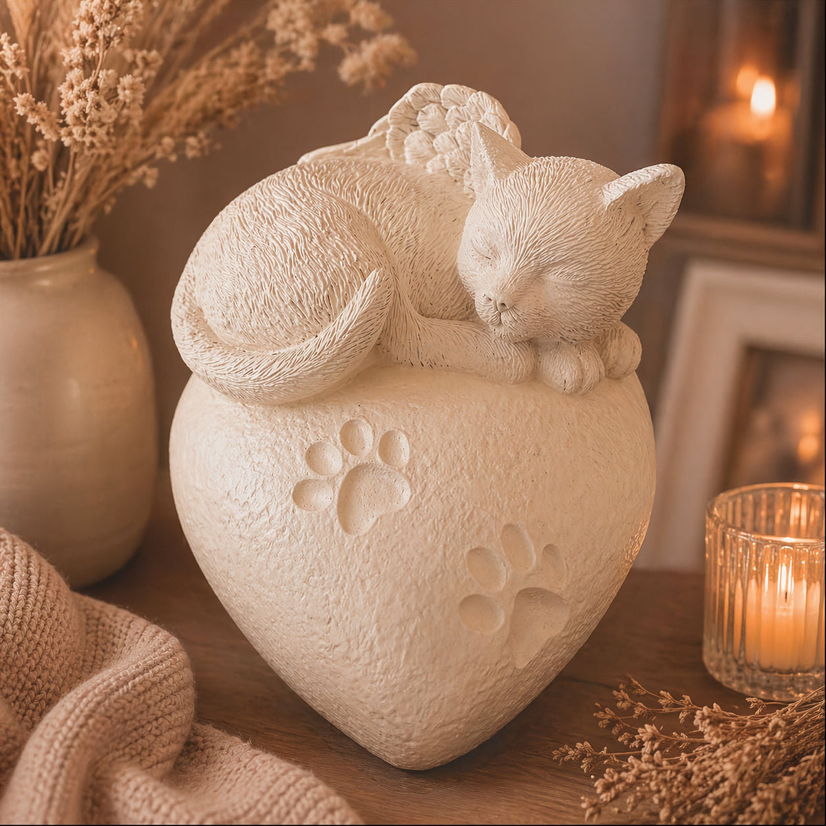 Monello Katzenurne Katze auf Herz in Creme mit Pfotenmotiv