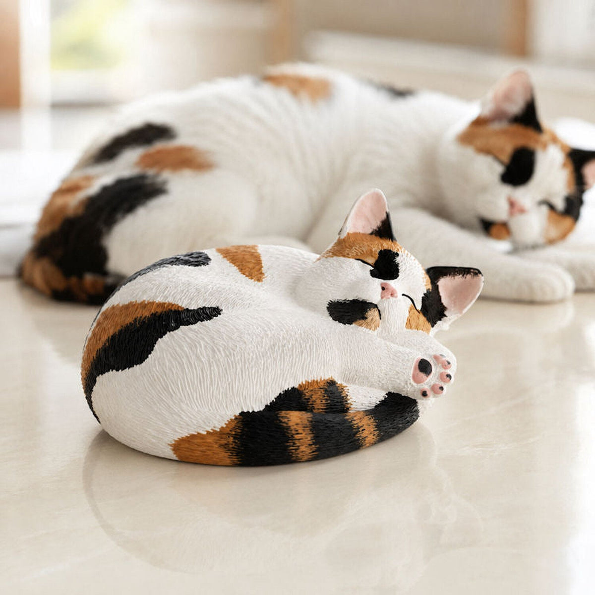 Bemalte Katzenurne Kuschelnde Katze nach Foto in heller Gedenkszene
