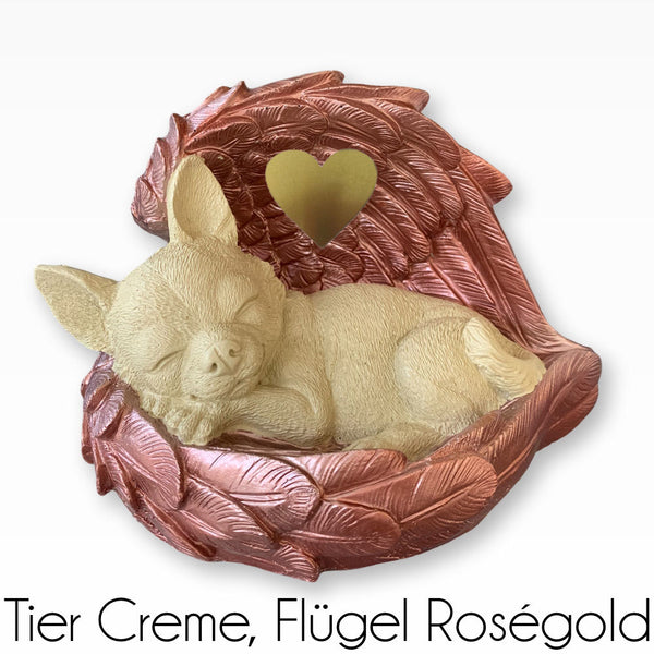 Monello® Hundeurne Deluxe Chihuahua in Engelsflügeln mit Gravur
