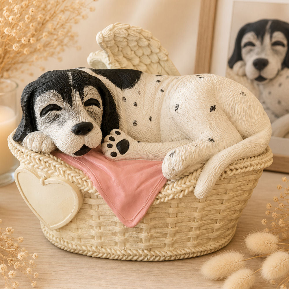 Monello® Hundeurne Hund in Korb bemalt nach Fotovorlage