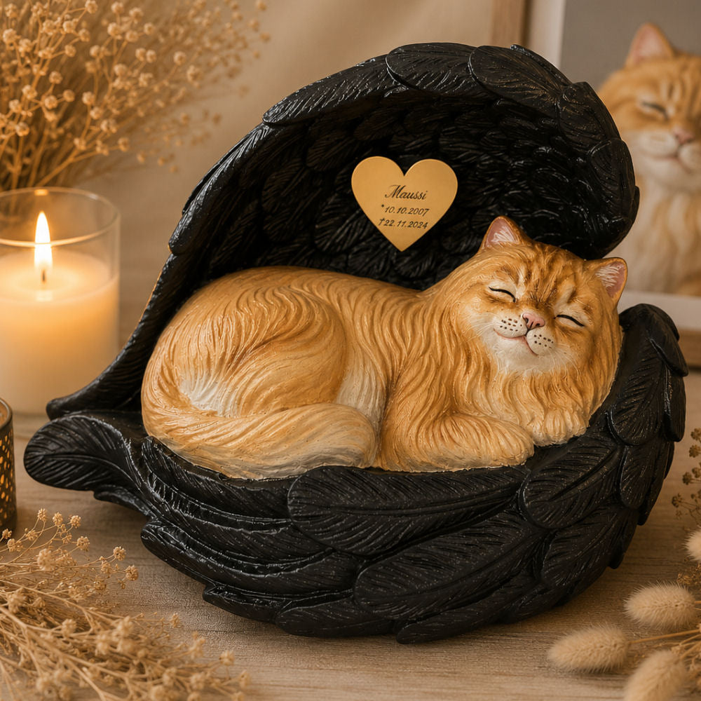 Monello® Katze in Engelsflügel Langhaar bemalt nach Fotovorlage