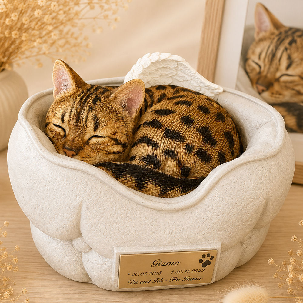 Monello® Tierurne Schlafende Katze bemalt nach Fotovorlage