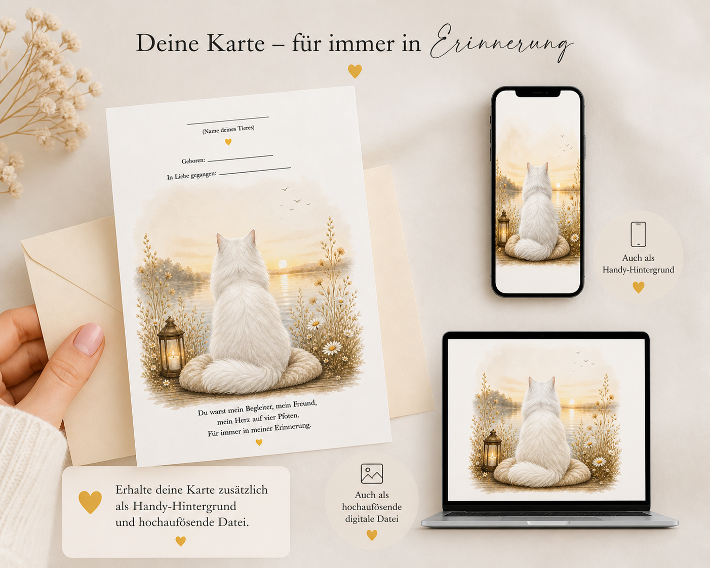 Personalisierbare Trauerkarte für Haustiere
