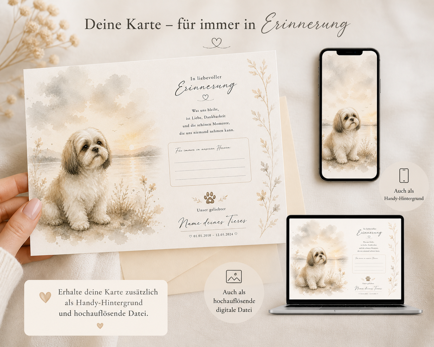 Personalisierbare Trauerkarte für Haustiere Aquarell
