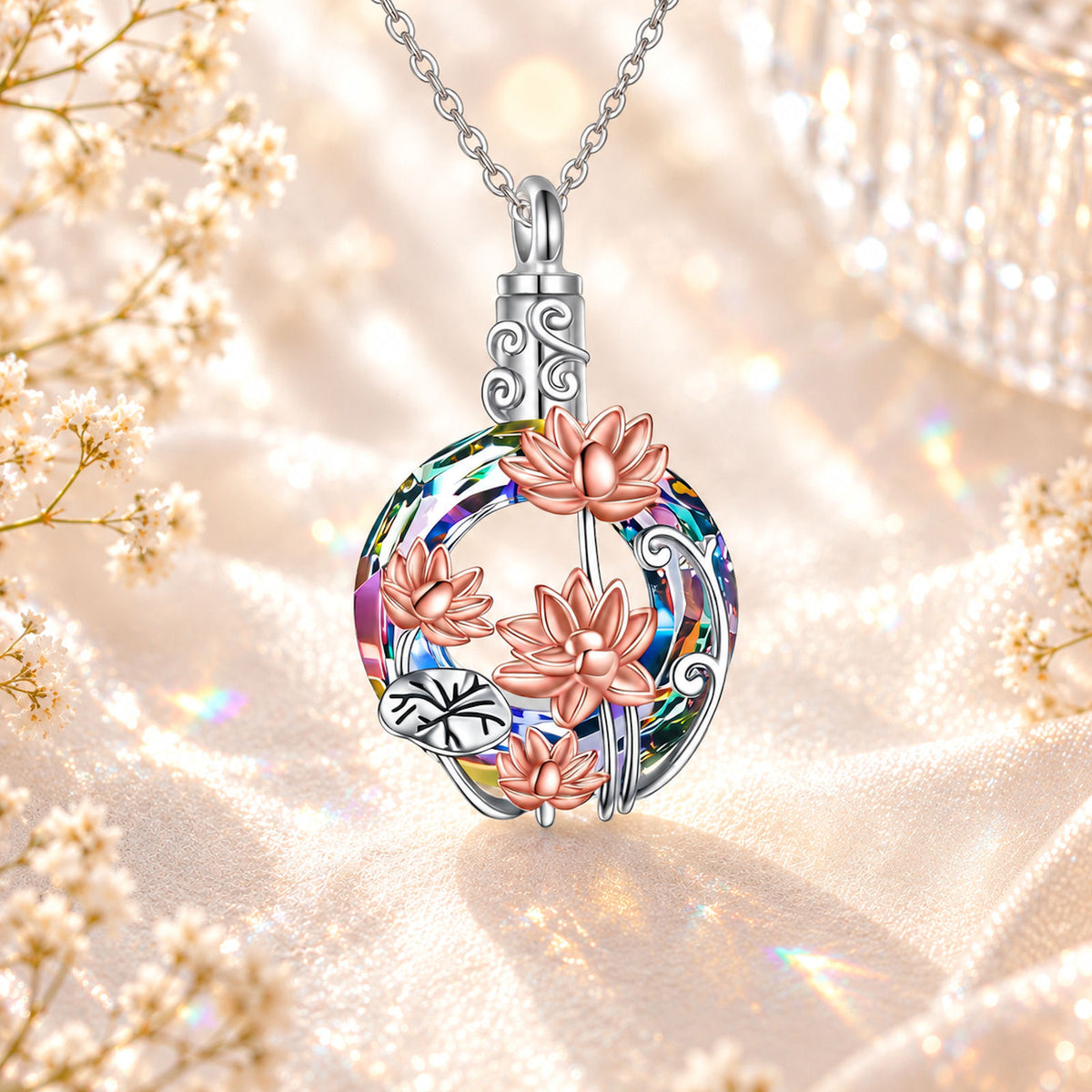 Monello Ascheschmuck Kette mit floralem Anhänger Kreis des Lebens