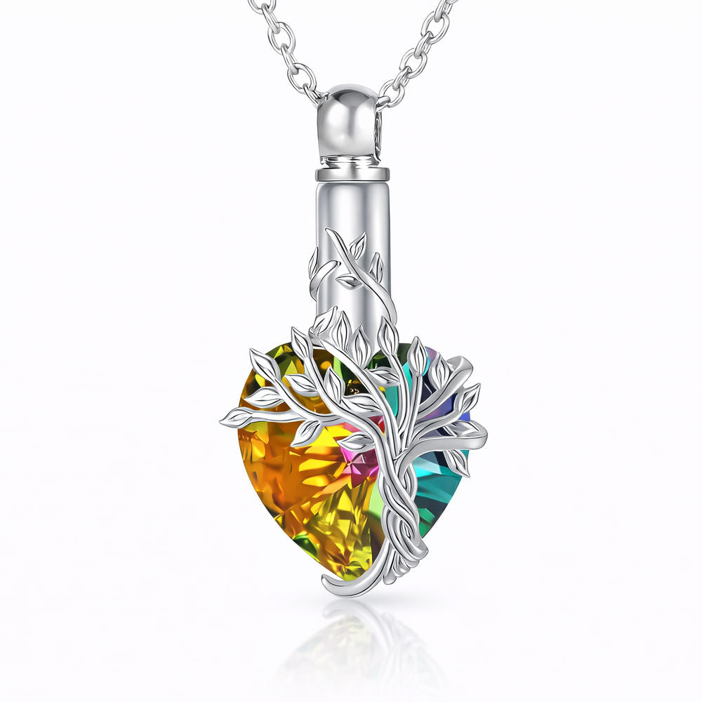 Monello Ascheschmuck Kette mit funkelndem Herzanhänger Lebensbaum