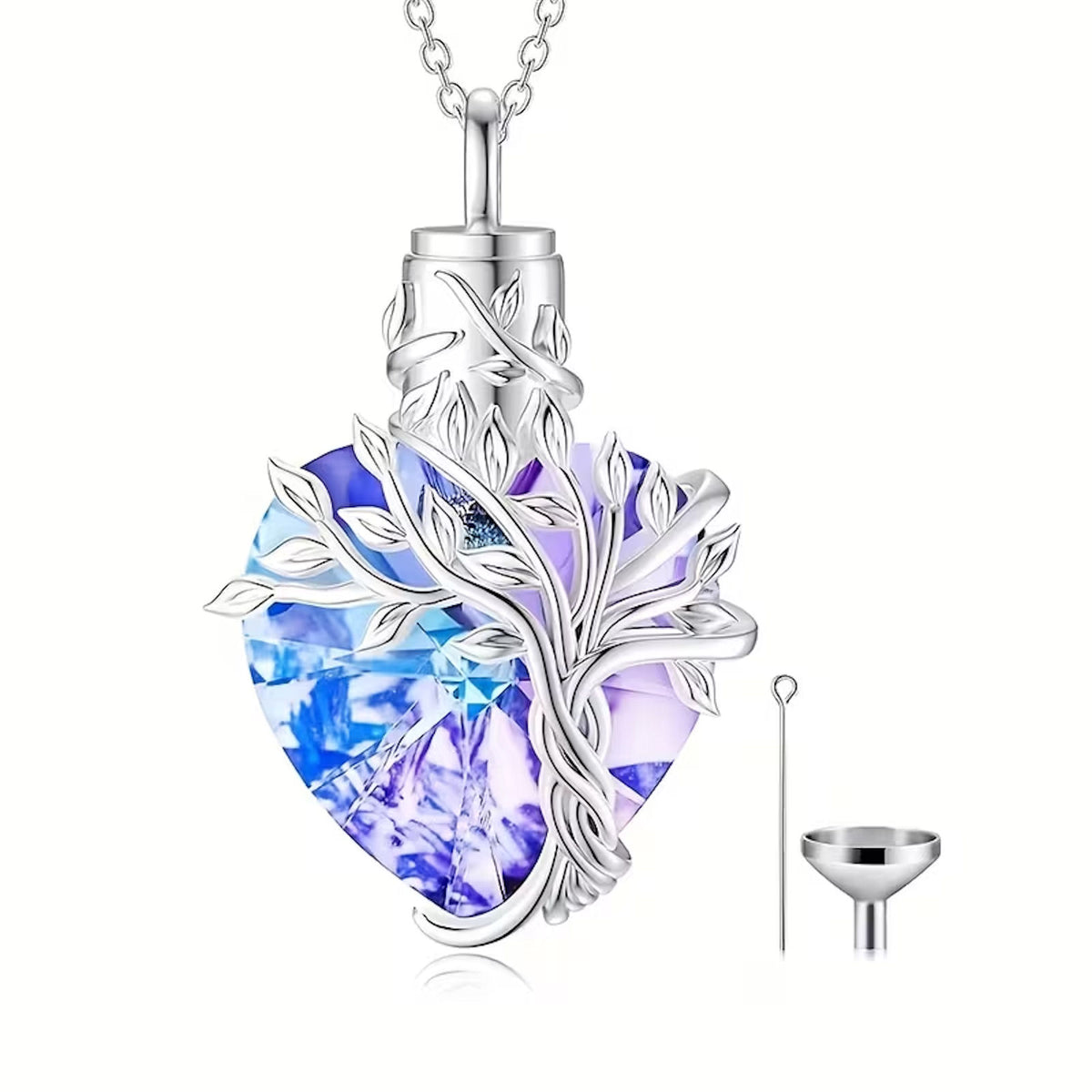 Monello Ascheschmuck Kette mit funkelndem Herzanhänger Lebensbaum
