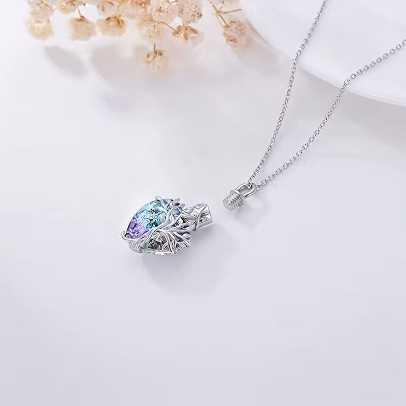 Monello Ascheschmuck Kette mit funkelndem Herzanhänger Lebensbaum