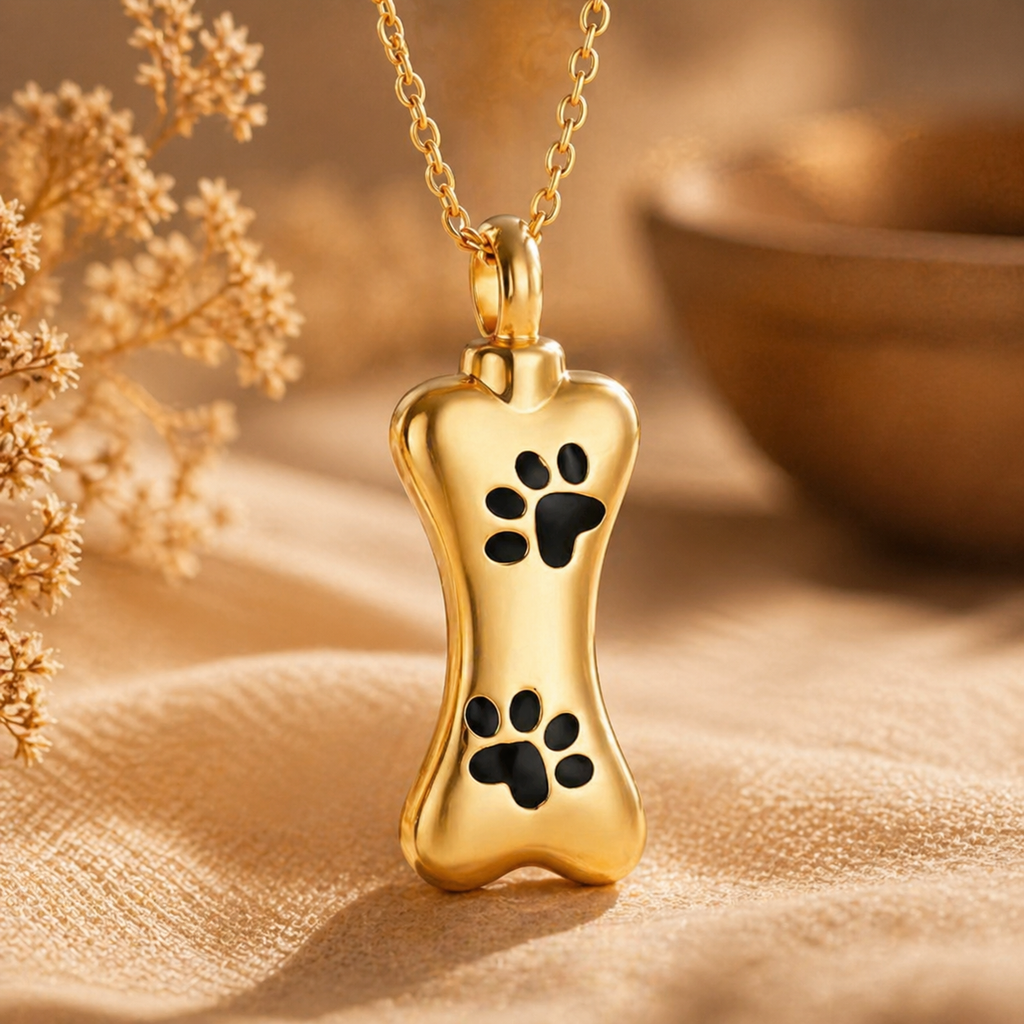 Monello Ascheschmuck Kette mit Anhänger Hundeknochen mit Pfötchen