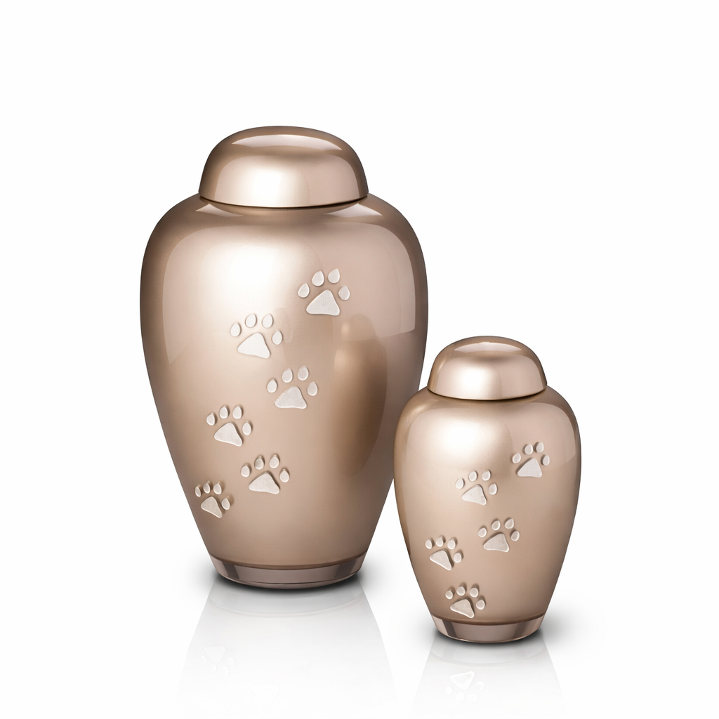 Glas-Tierurne mit Pfotenspuren