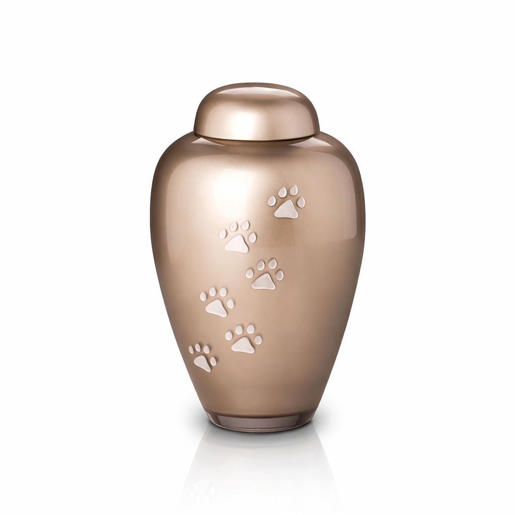 Glas-Tierurne mit Pfotenspuren