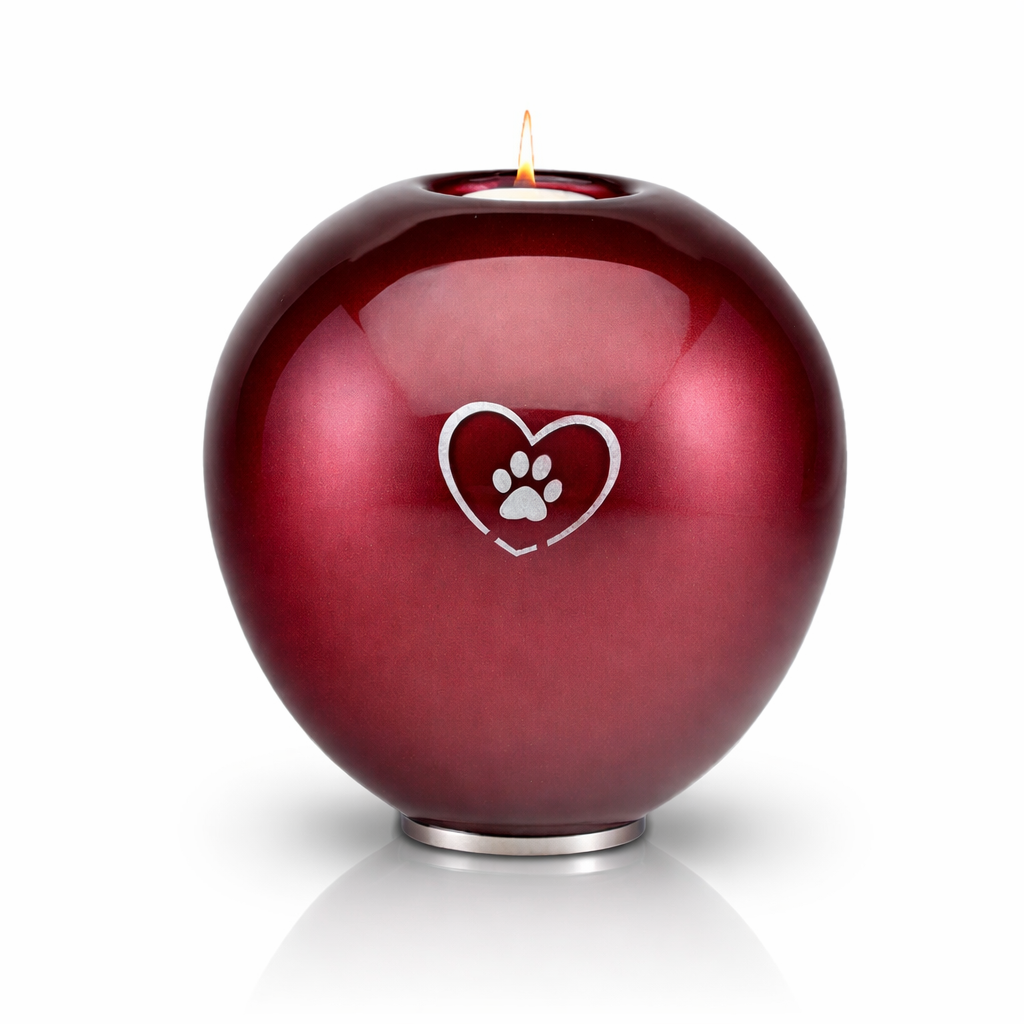 Kristallglas-Tierurne mit Herz- und Pfotenmotiv