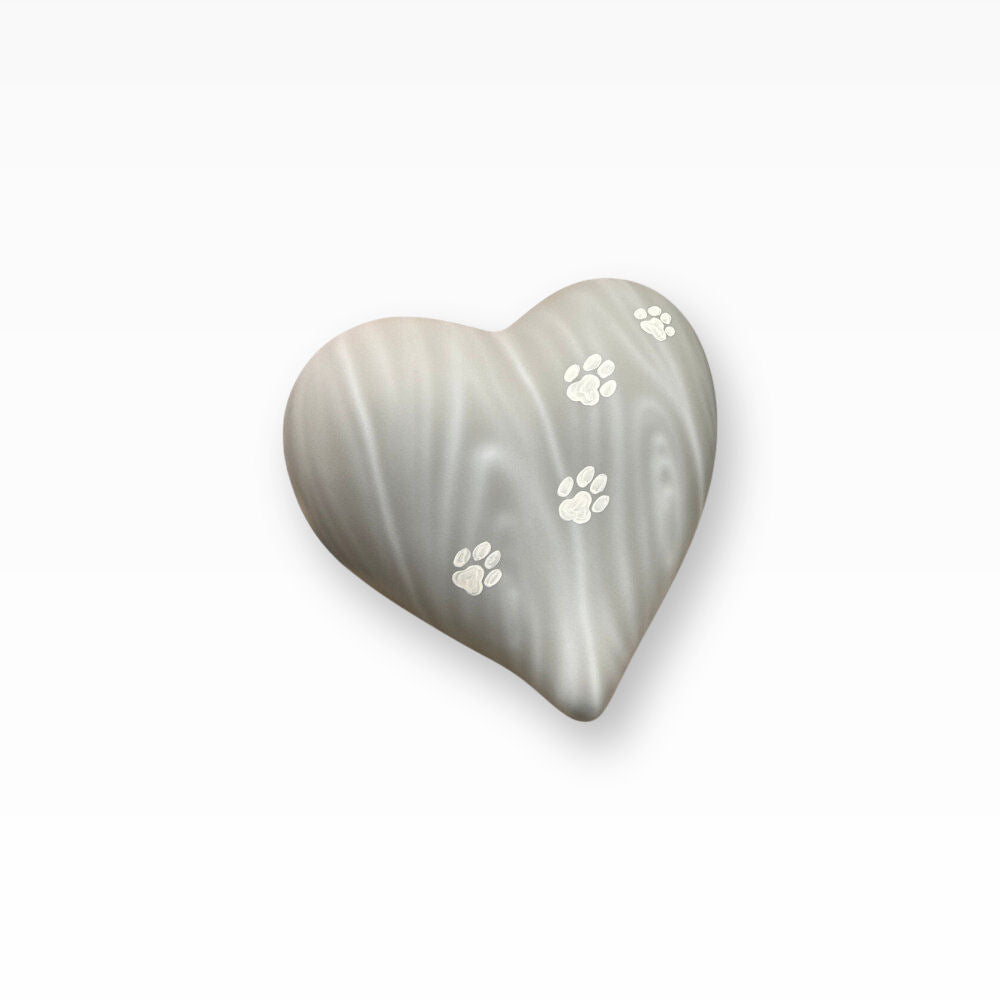 Keramikherz Tierurne Holzoptik Grau mit Pfötchenspur