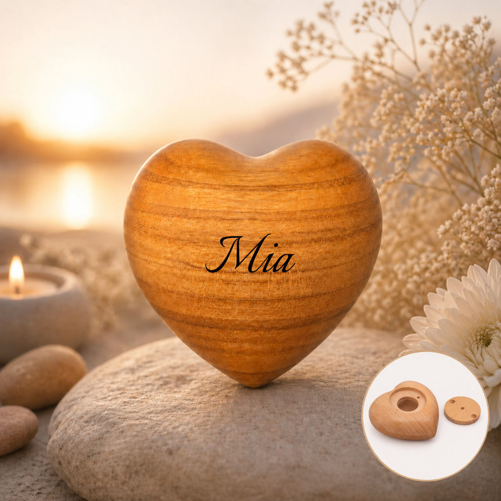 Erinnerungsstück Heart Kirschholz für einen kleinen Teil Asche