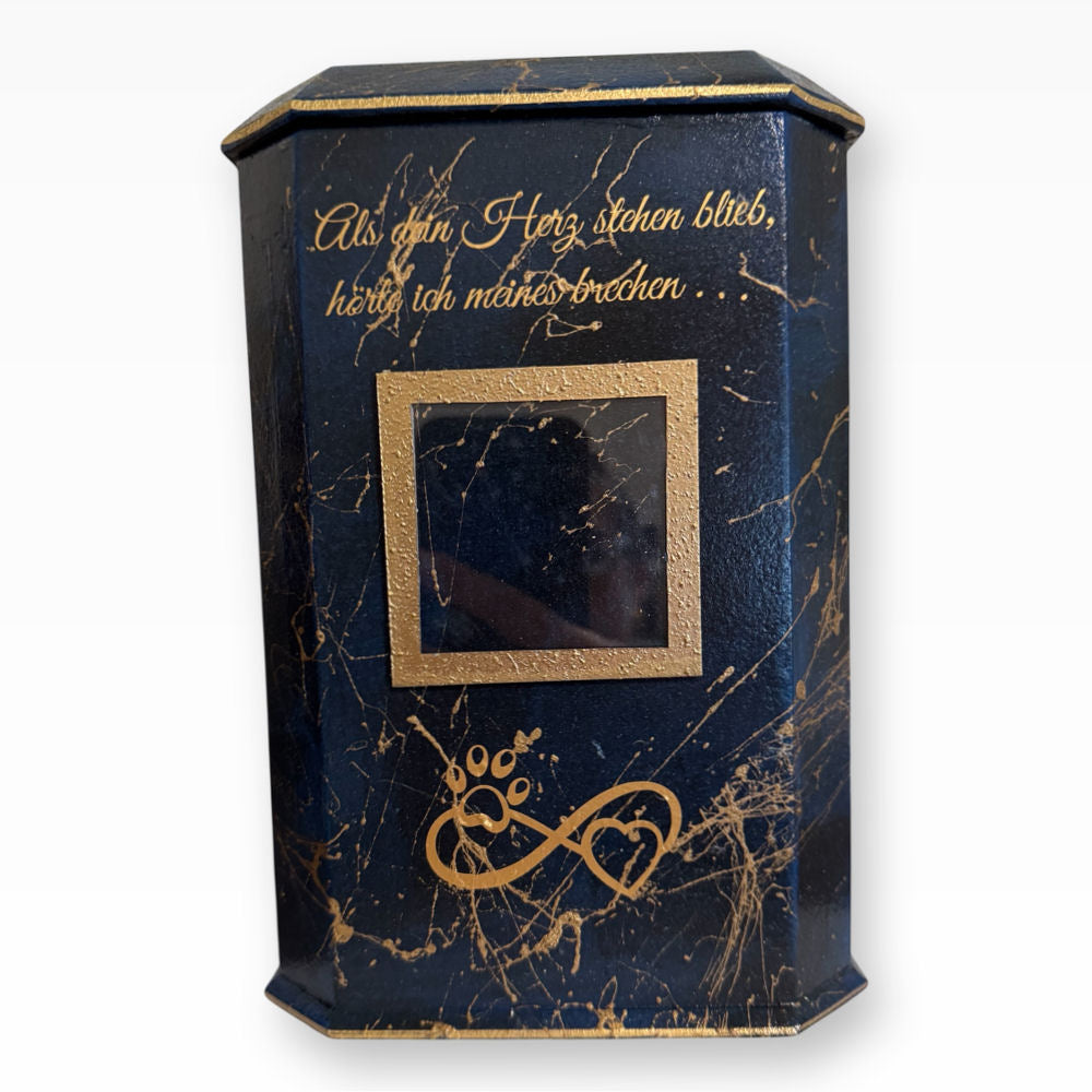 Tierurne in Marmor Optik mit Teelicht und Bilderrahmen