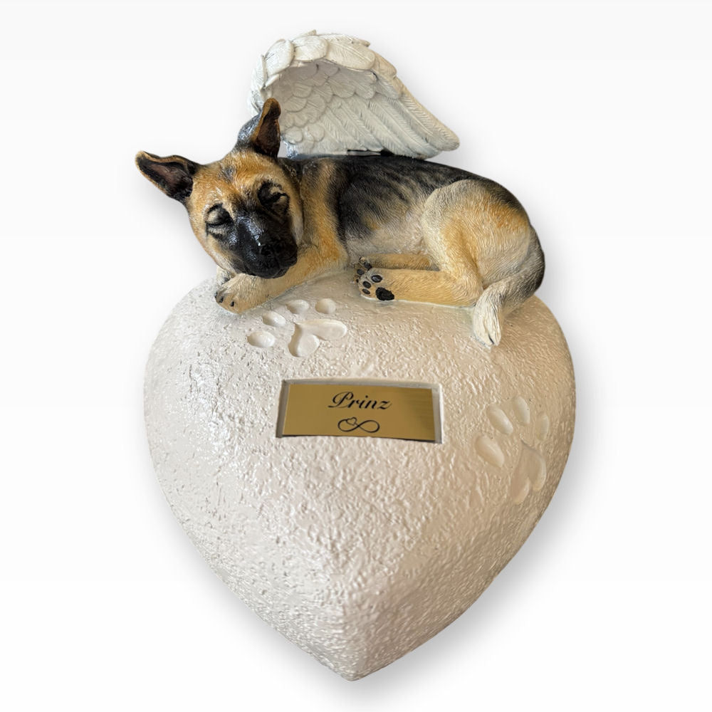 Monello® Hundeurne Hund auf Herz Stehende Ohren bemalt nach Fotovorlage