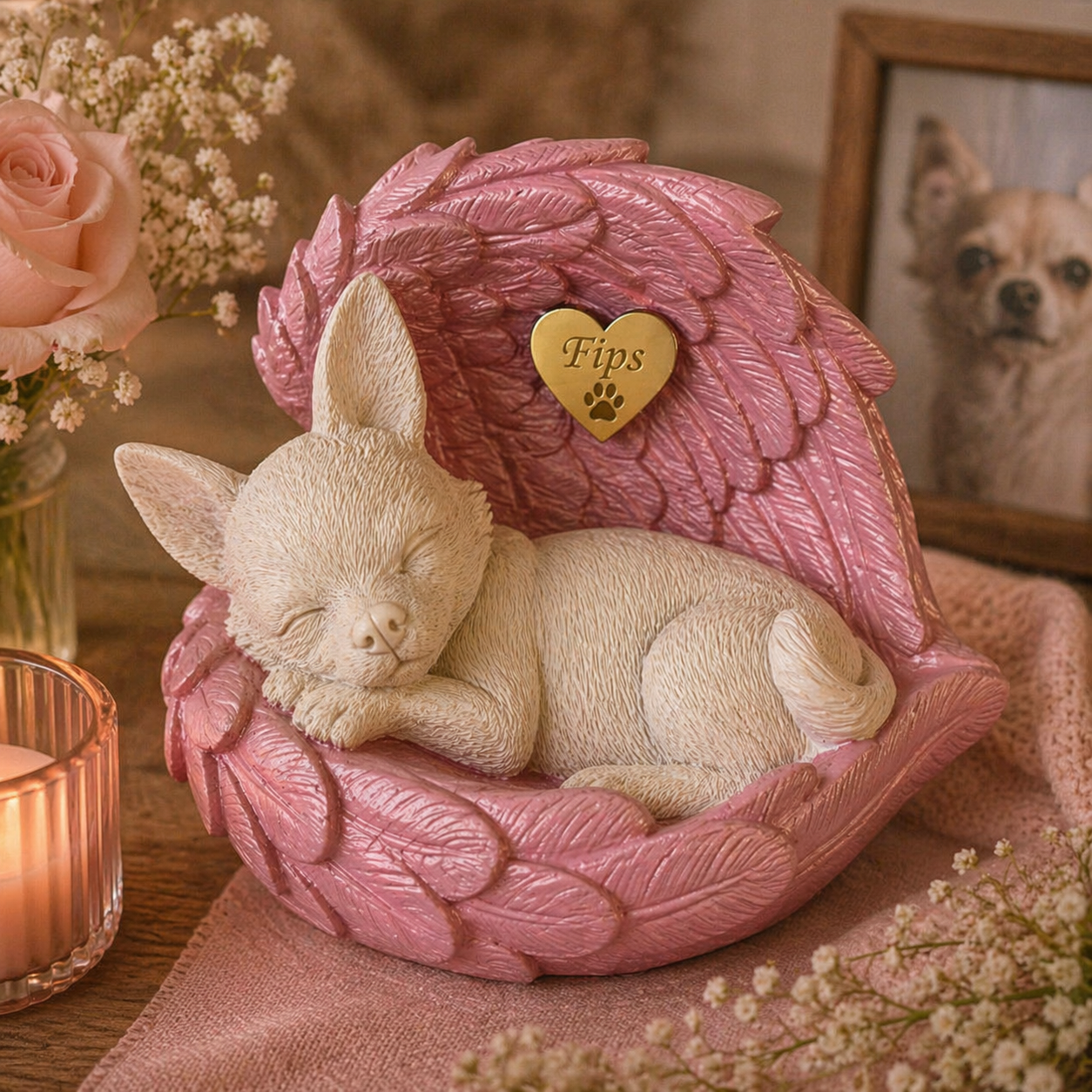Monello® Hundeurne Deluxe Chihuahua in Engelsflügeln mit Gravur