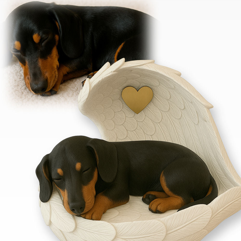 Monello® Portrait Dackel in Engelsflügel bemalt nach Foto