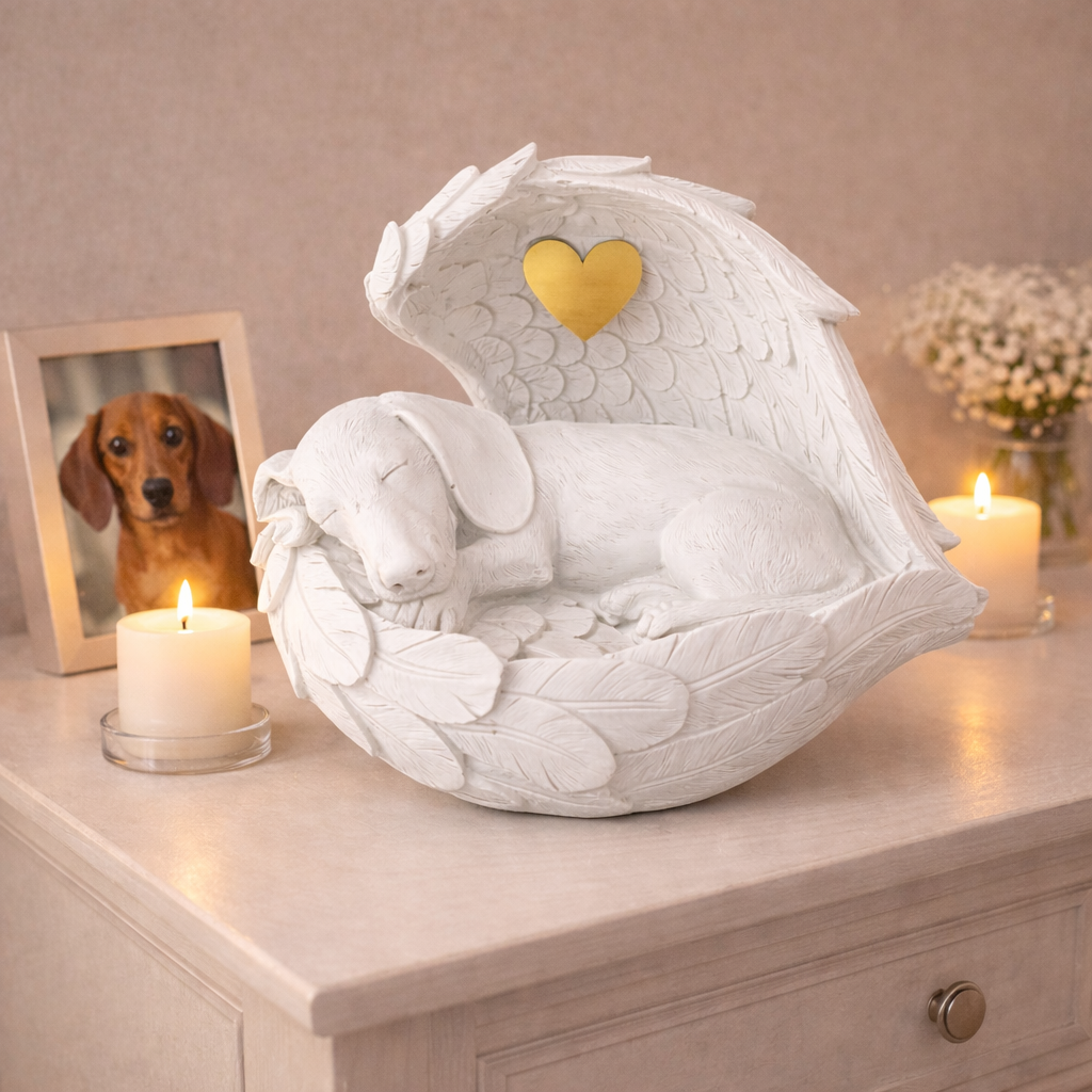 Monello® Hundeurne Dackel mit Engelsflügeln mit Gravur