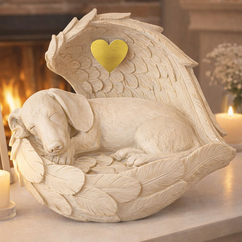 Monello® Hundeurne Dackel mit Engelsflügeln – personalisierbare Tierurne mit Gravur