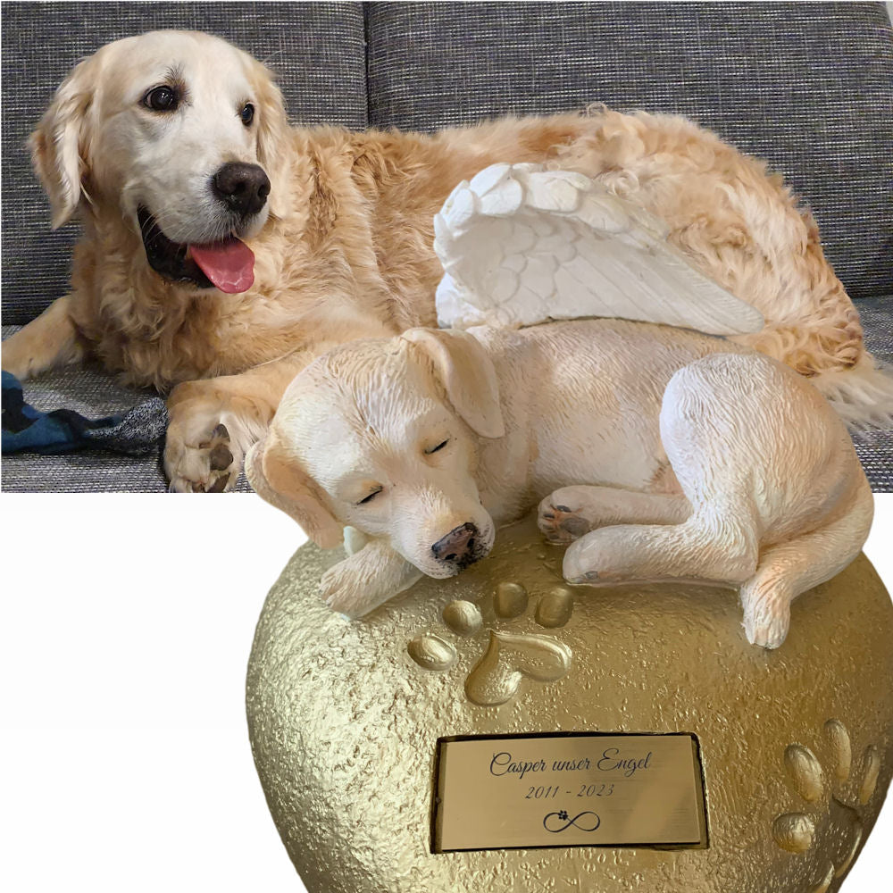 Monello® Hundeurne Hund auf Herz bemalt nach Fotovorlage