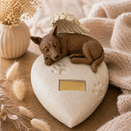 Monello® Hundeurne Deluxe Hund auf Herz mit stehenden Ohren mit Gravur