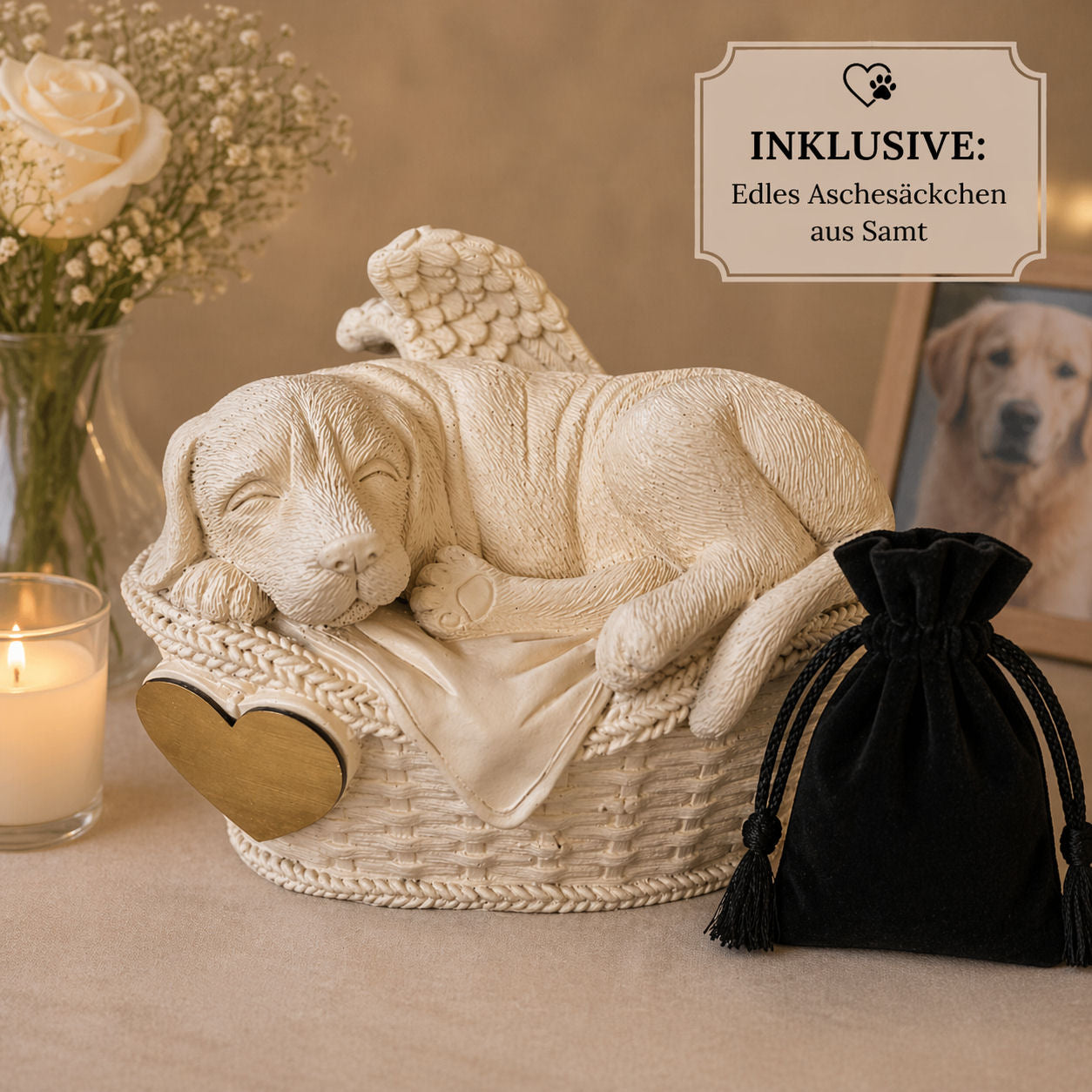 Monello® Hundeurne im Korb mit Gravur