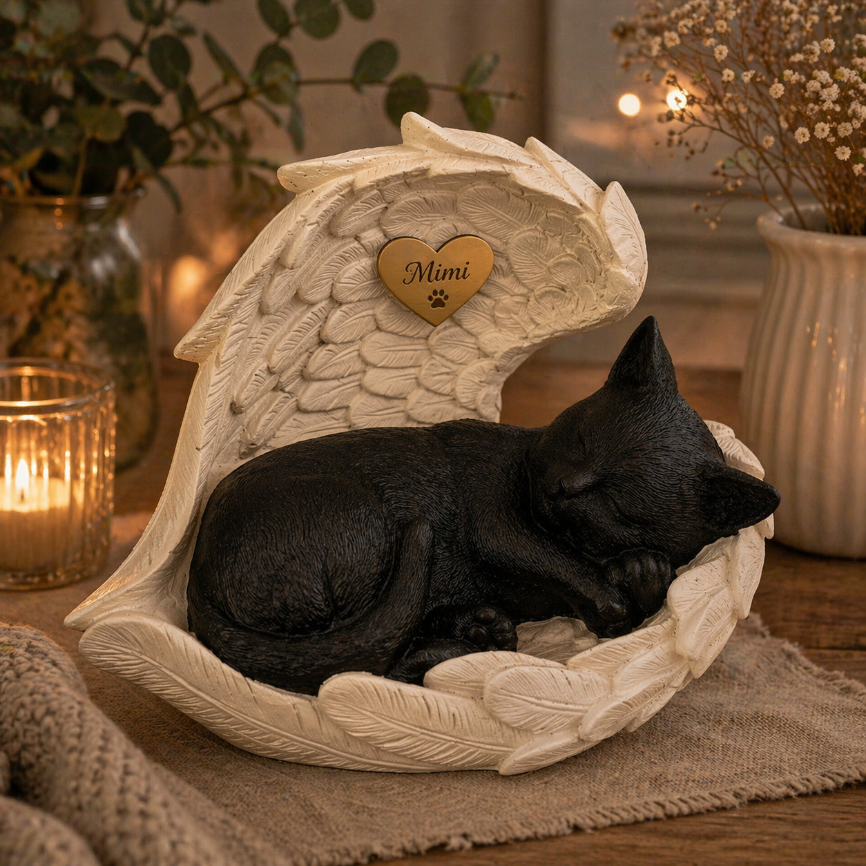 Monello® Katzenurne Deluxe Katze in Engelsflügeln mit Gravur