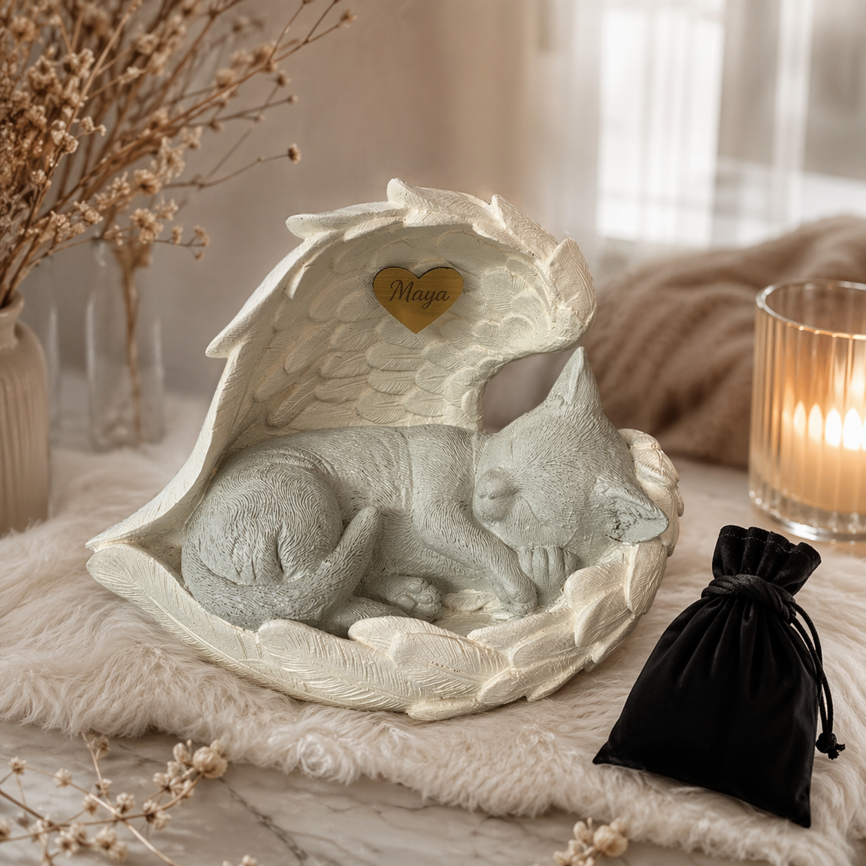 Monello® Katzenurne Deluxe Katze in Engelsflügeln mit Gravur