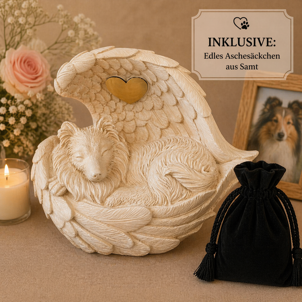 Monello® Hundeurne für langes Fell mit Gravur