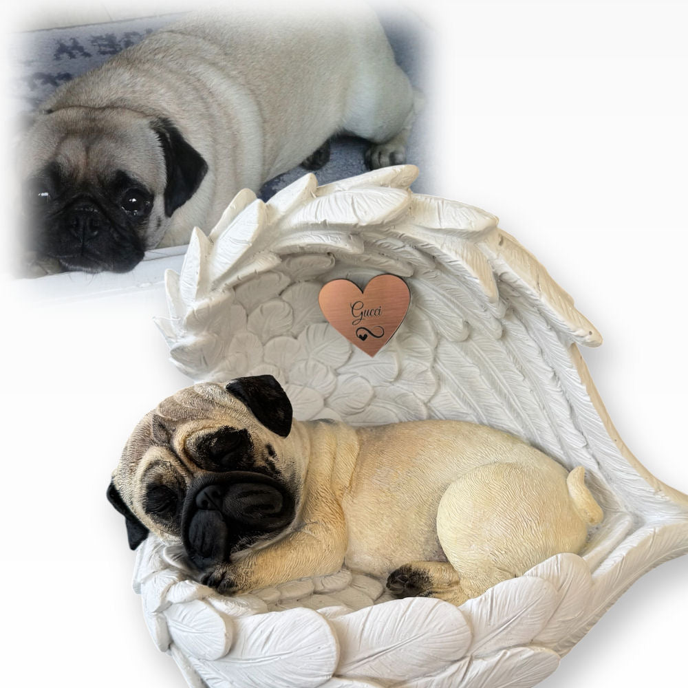 Monello® Portrait Mops in Engelsflügel bemalt nach Foto