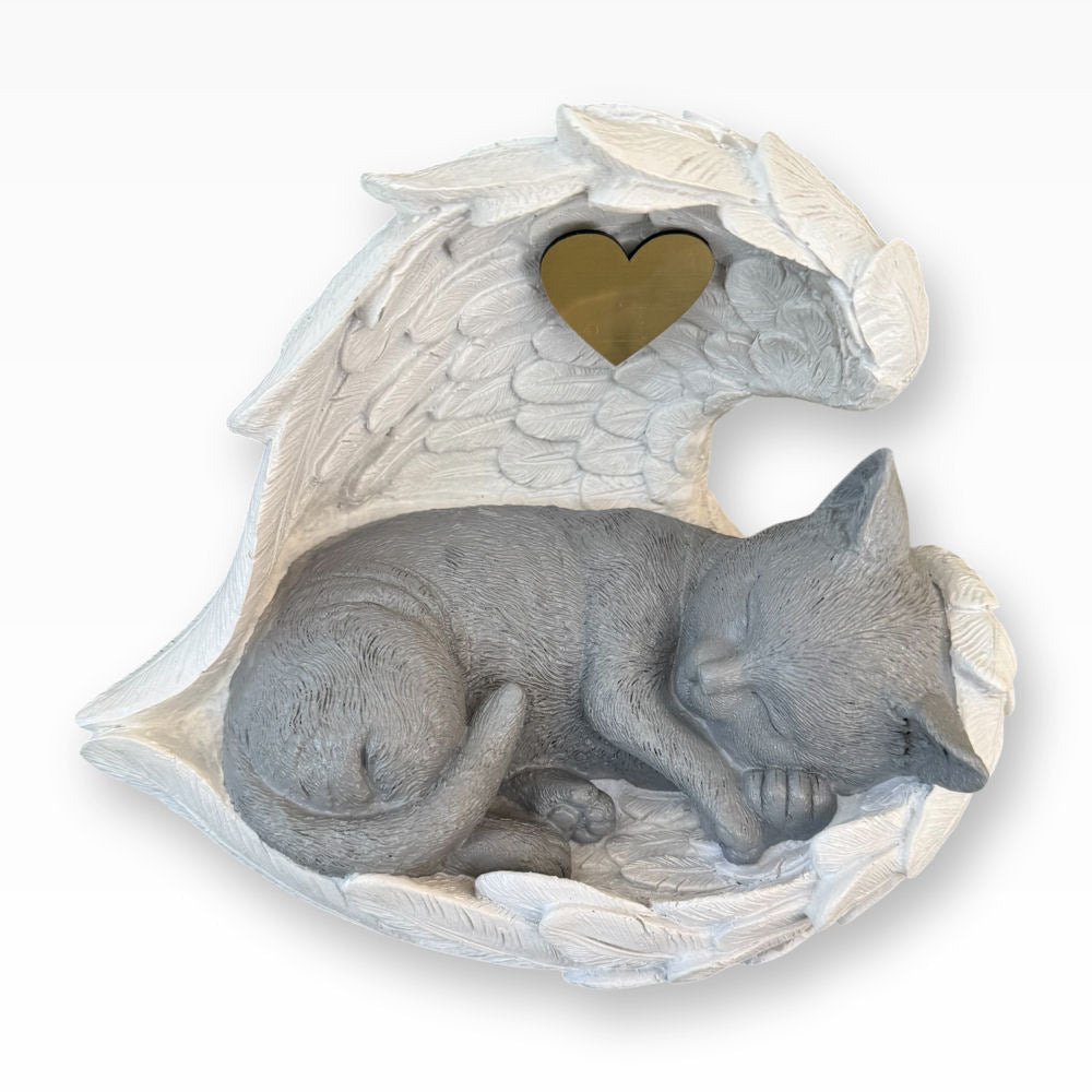 Monello® Katzenurne Deluxe Katze in Engelsflügel Weiß - Hellgrau