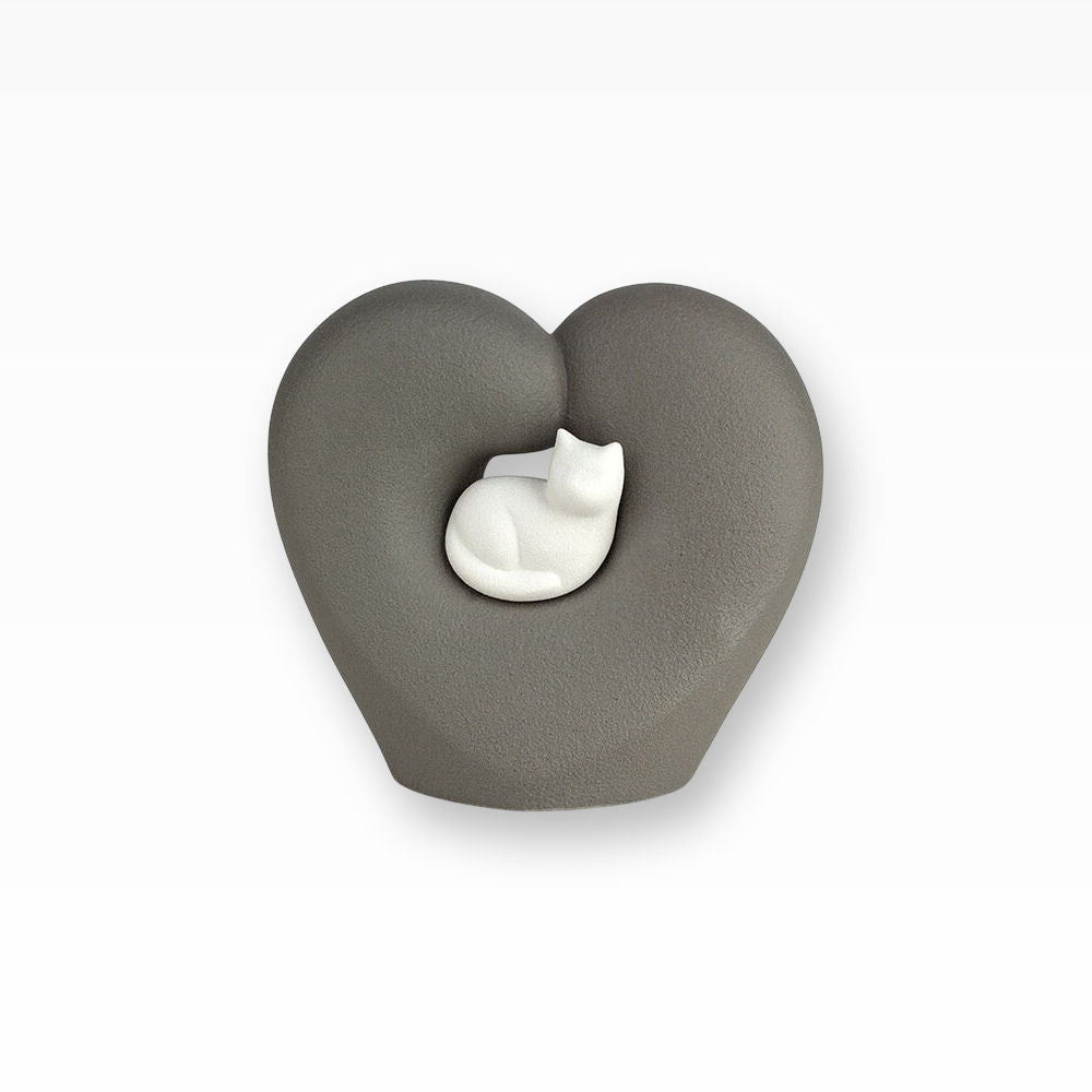 Katzenurne Porzellan Herz mit Katze