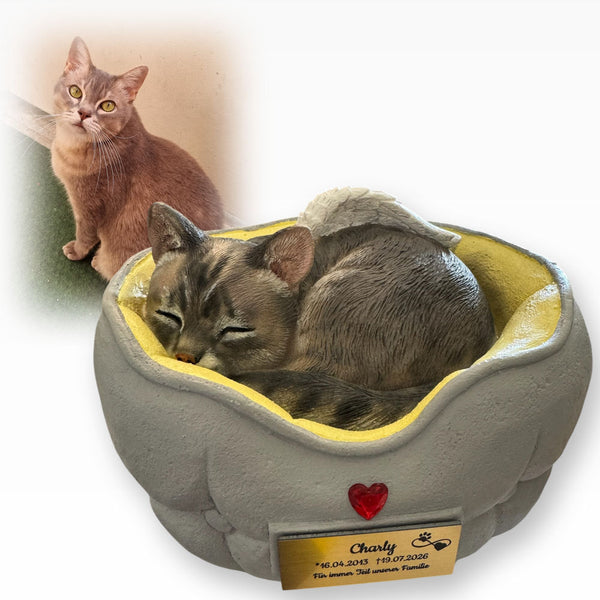 Monello® Tierurne Schlafende Katze bemalt nach Fotovorlage