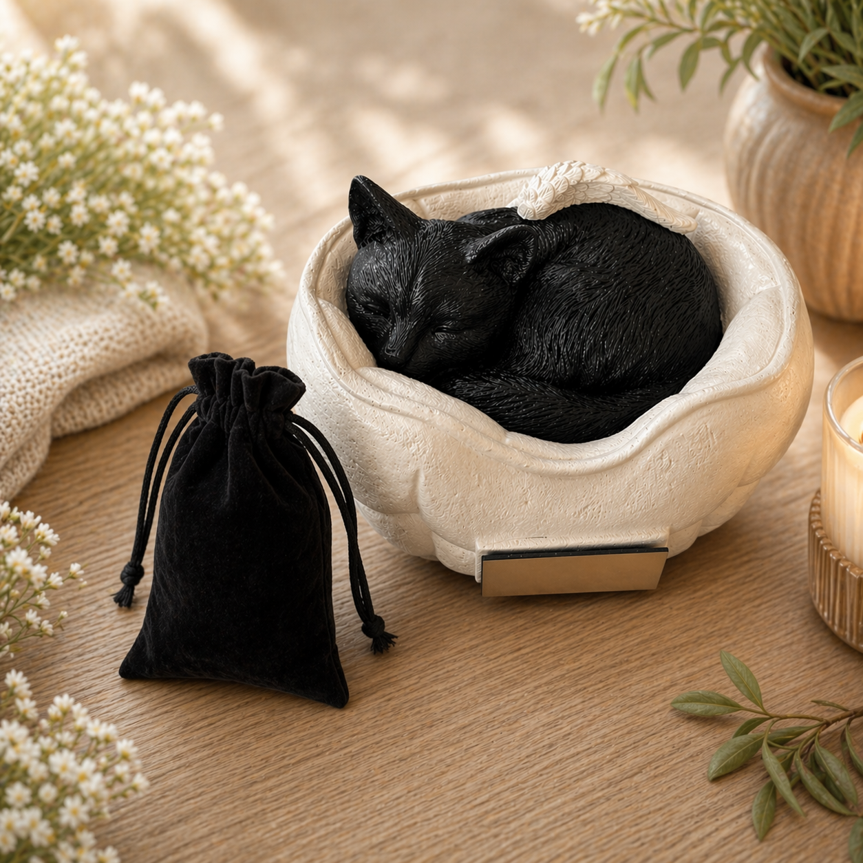 Monello® Katzenurne Deluxe Schlafende Katze mit Gravur