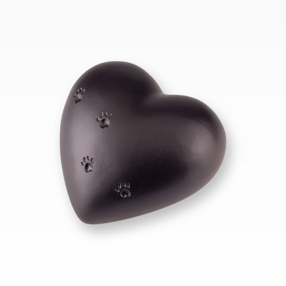 Keramikurne Herzform mit kleinen Pfötchen