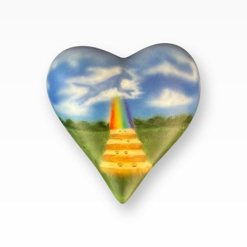 Monello Tierurnen Keramikherz handbemalt Regenbogenbrücke Hund