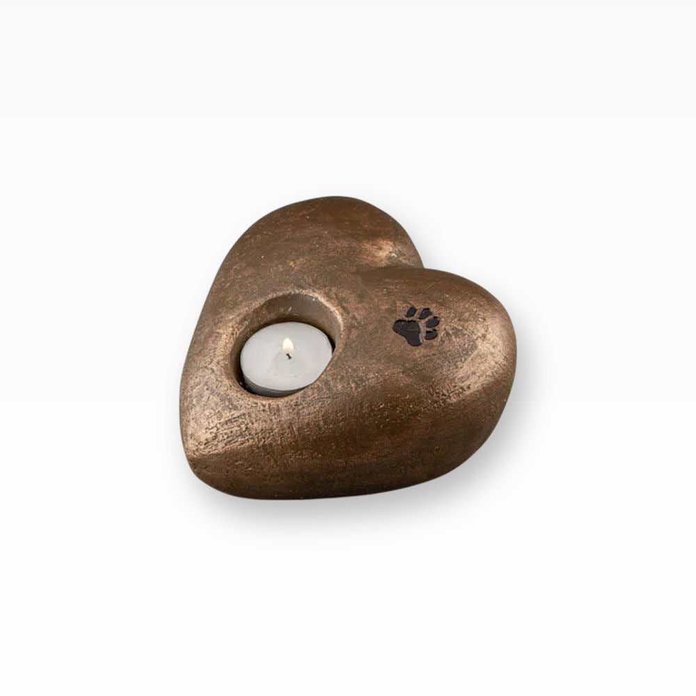 Herzurne mit Teelicht und Pfötchen