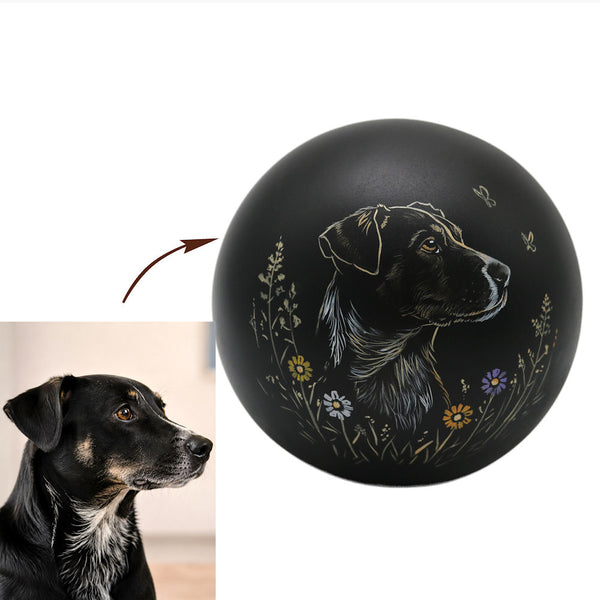 Keramikurne Kugel Luna Motiv Flower – handbemalt nach Tierfoto