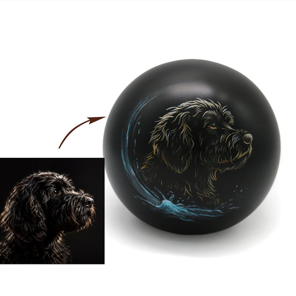 Keramikurne Kugel Luna Motiv Water  – handbemalt nach Tierfoto