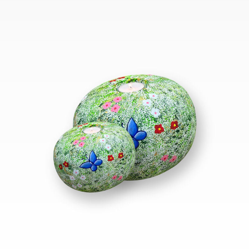 Keramikurne mit Teelicht Kugel Blumenwiese