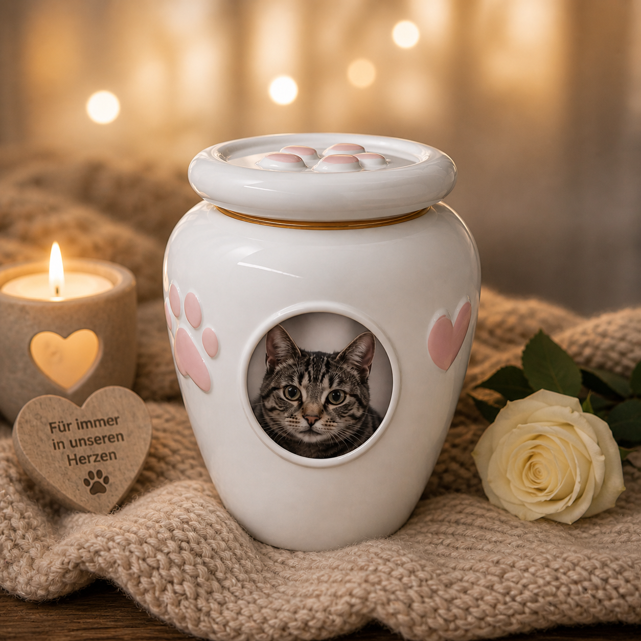 Katzenurne Keramik mit Bilderrahmen & Pfotenmotiv
