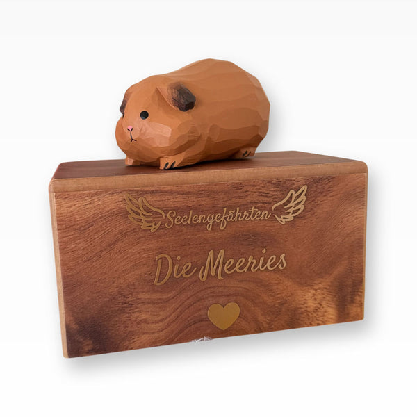 Monello Meerschweinchen-Urne aus Holz – Erinnerungsbox mit Figur
