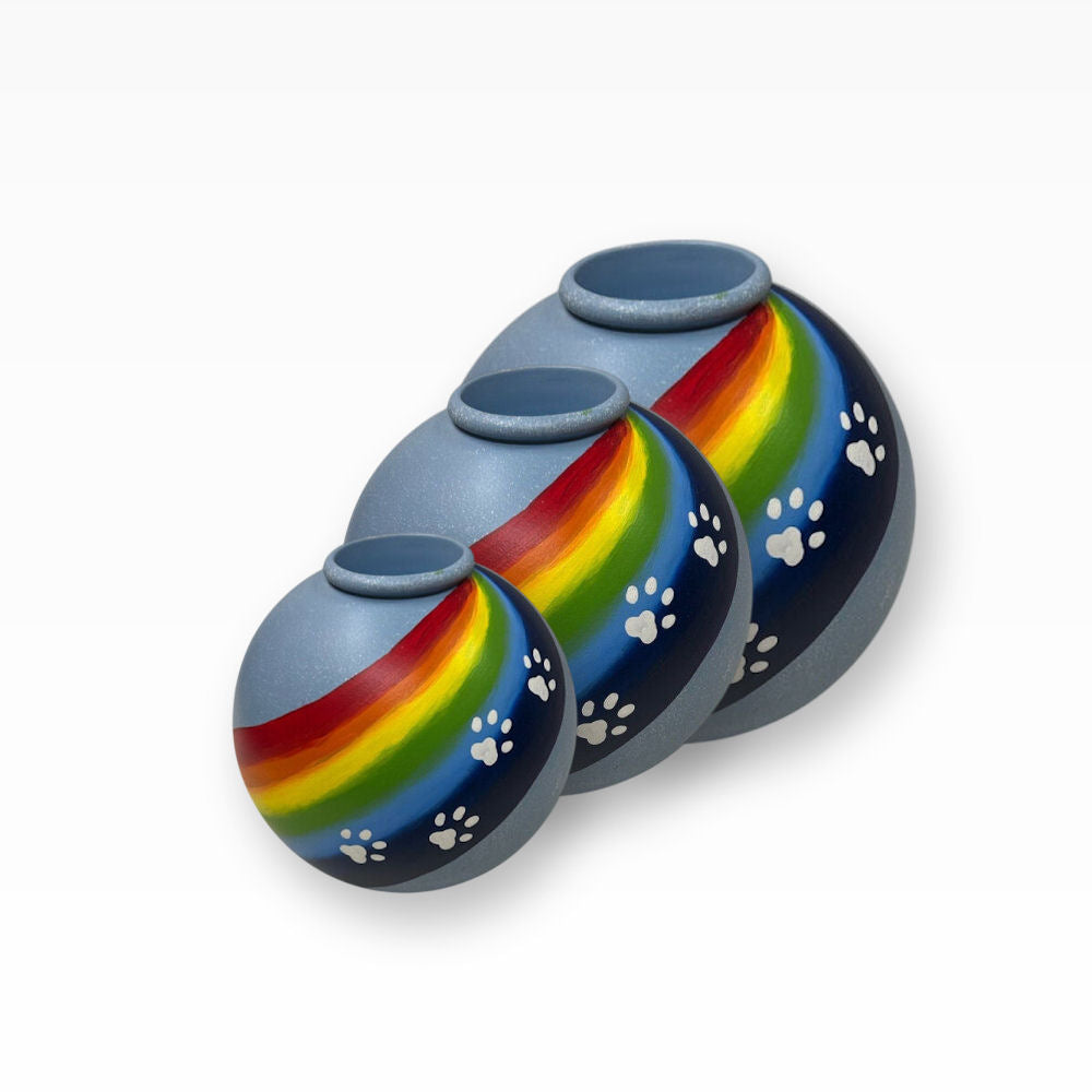 Keramikurne Kugel mit Teelicht Motiv Regenbogen