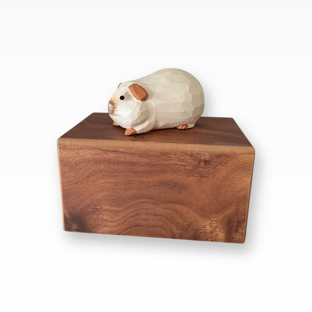 Monello Meerschweinchen-Urne aus Holz – Erinnerungsbox mit Figur Weiss