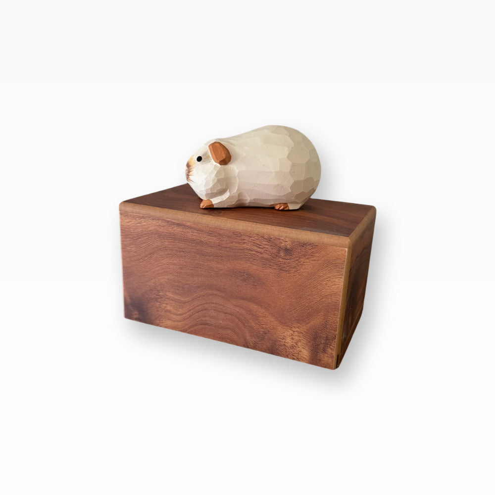 Monello Meerschweinchen-Urne aus Holz – Erinnerungsbox mit Figur Weiss